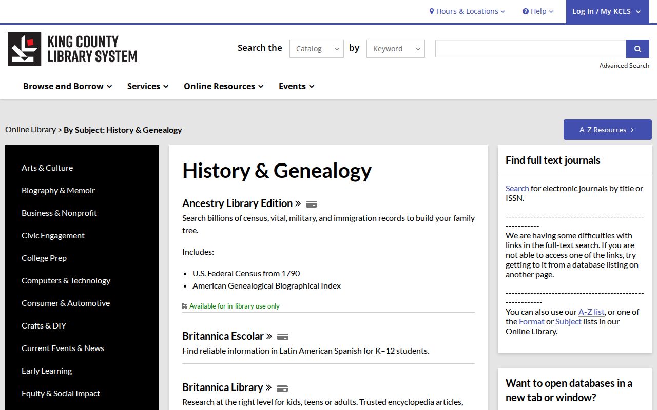 Kenmore residents directory KCLS history genealogy sources
