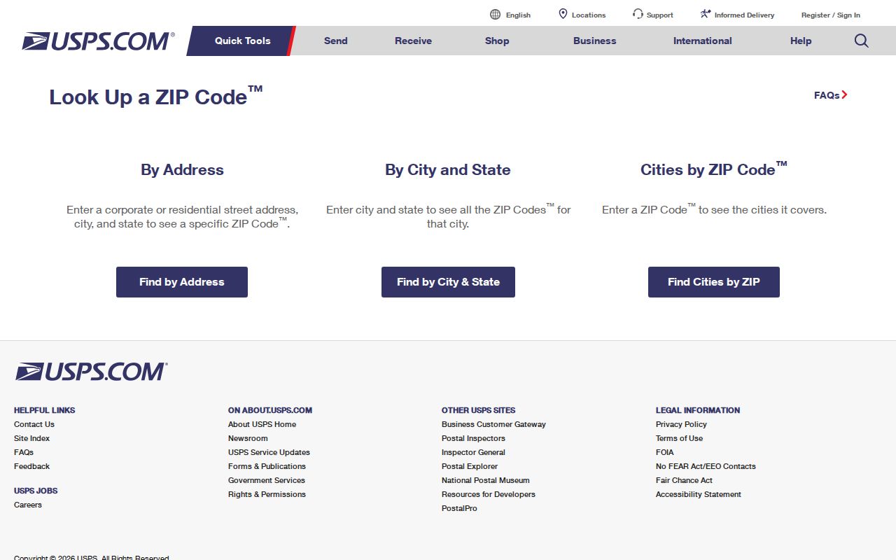USPS ZIP Code Lookup options used for a Kenmore address