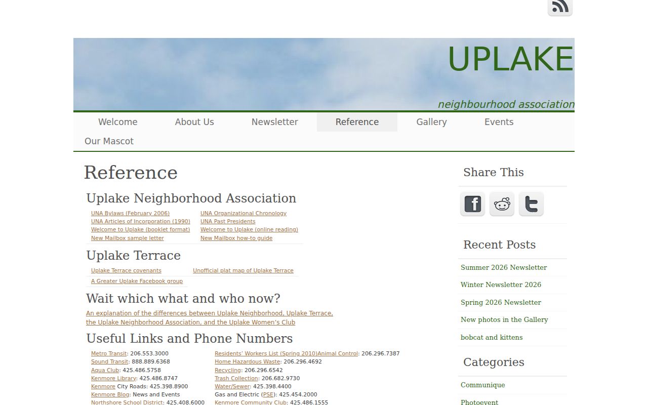 Kenmore residents directory Uplake neighborhood resources